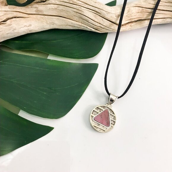 Pink Rhodonite Sterling Silver Pendant Necklace - Picture 2 of 7